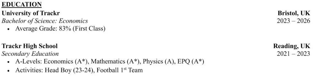 Education CV Section